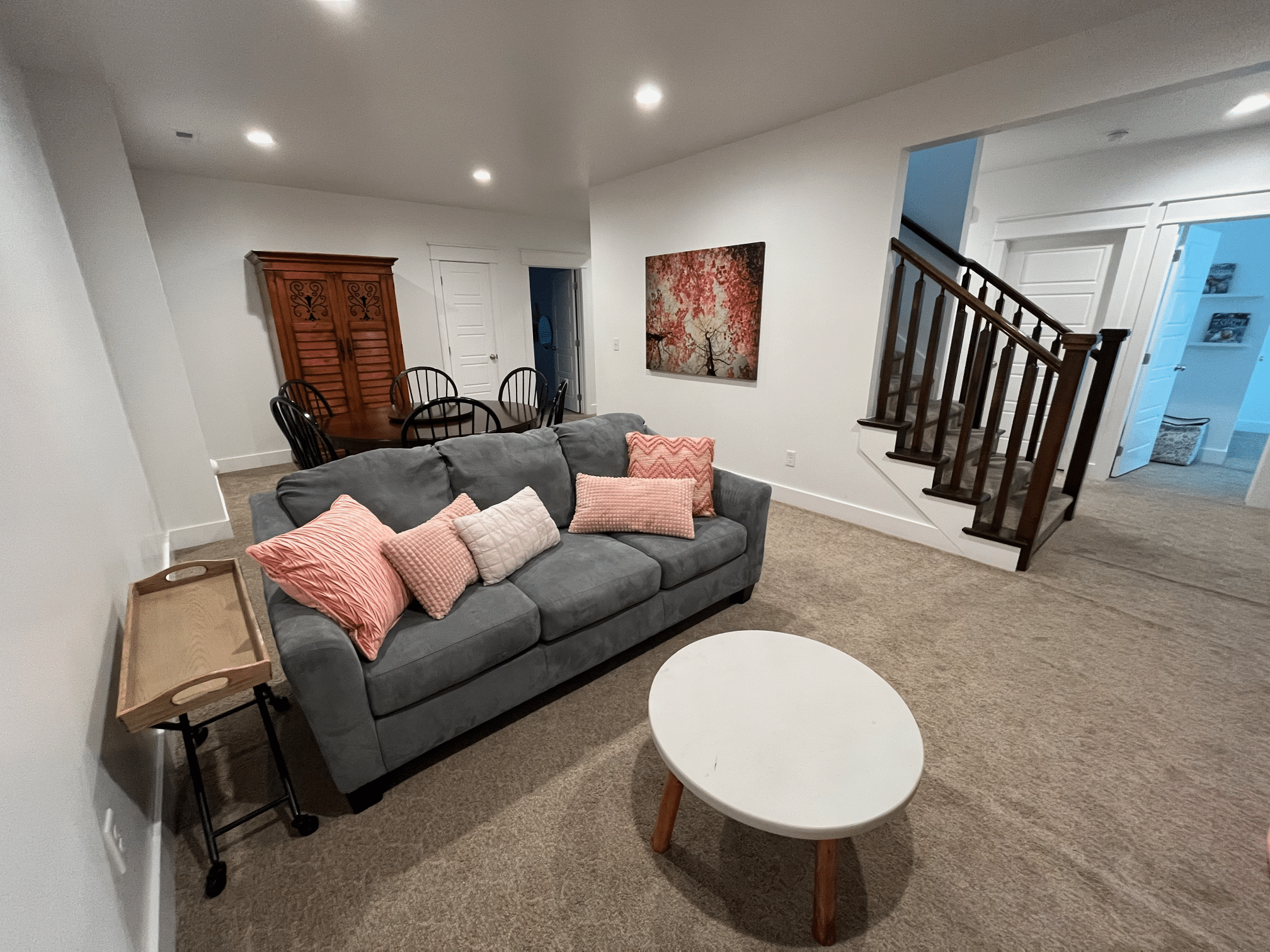 Picture of the basement sitting and tv room.